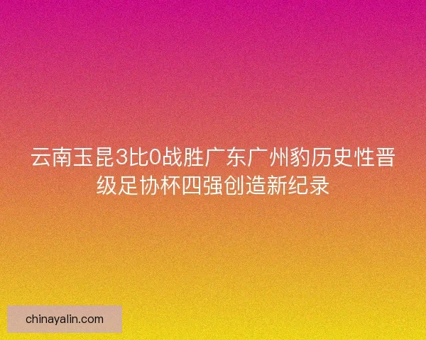 云南玉昆3比0战胜广东广州豹历史性晋级足协杯四强创造新纪录